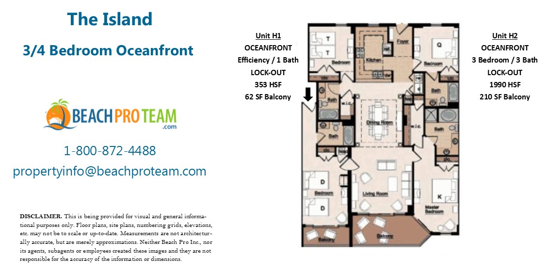 The Island Floor Plan H1&H2 - 1 Bedroom/3 Bedroom Oceanfront